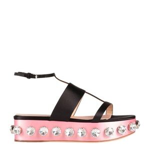 Giambattista Valli black and pink satin 50mm flatform sandals with jewels
